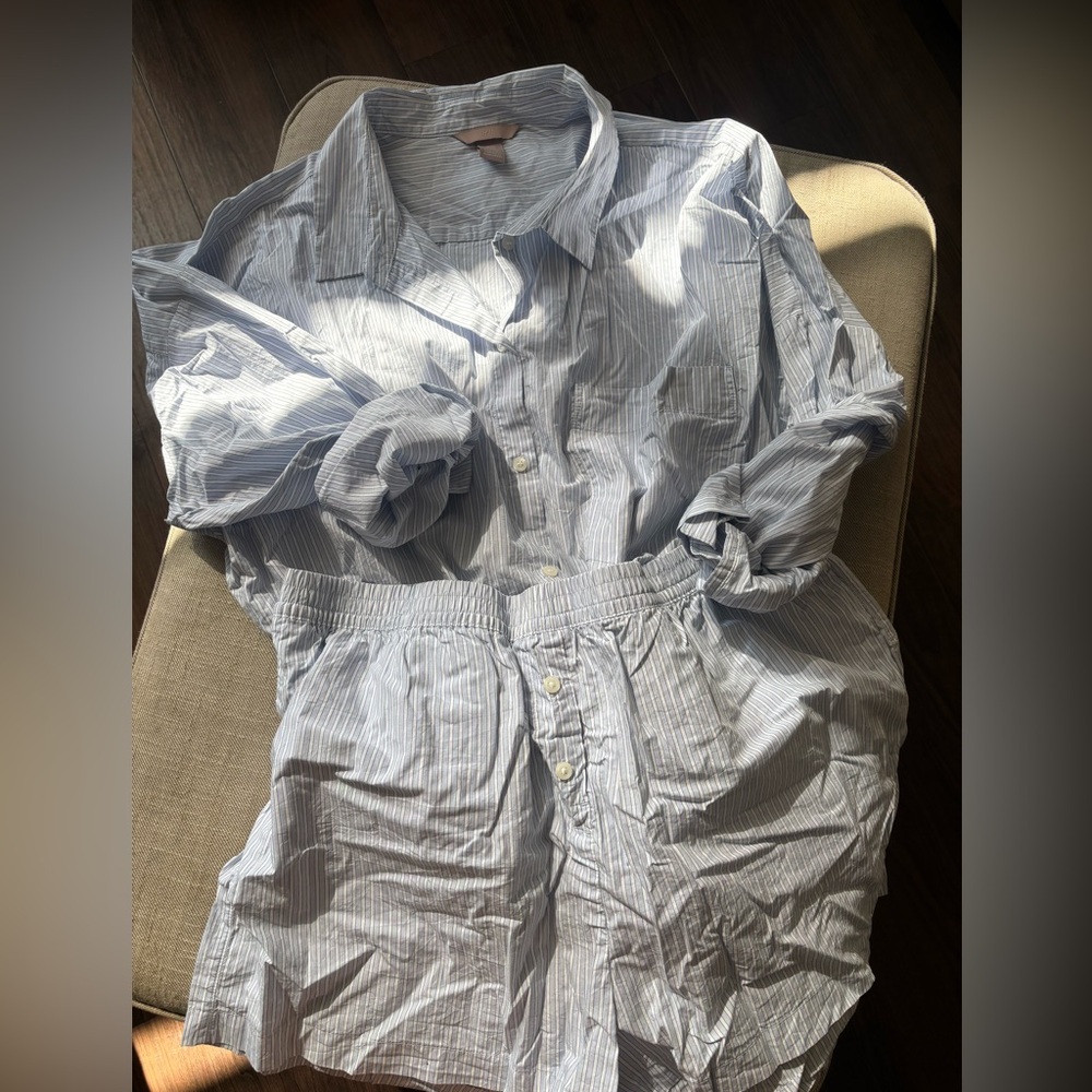 H&M Striped Button-Up Shirt and Shorts Set